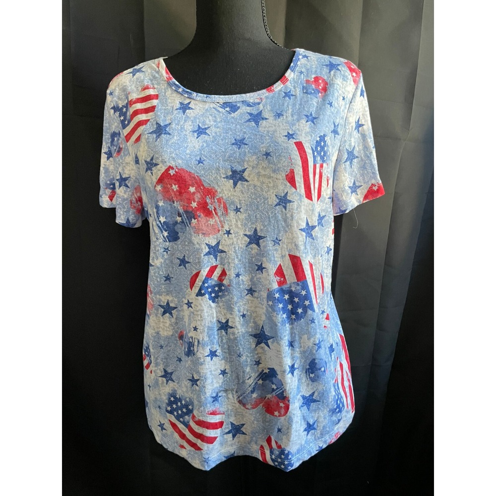 Gloria Vanderbilt Women's Patriotic Shirt Size S Red White Blue Stars USA Tee